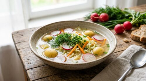 Kwaśna i odświeżająca zupa z młodych warzyw na wiosnę